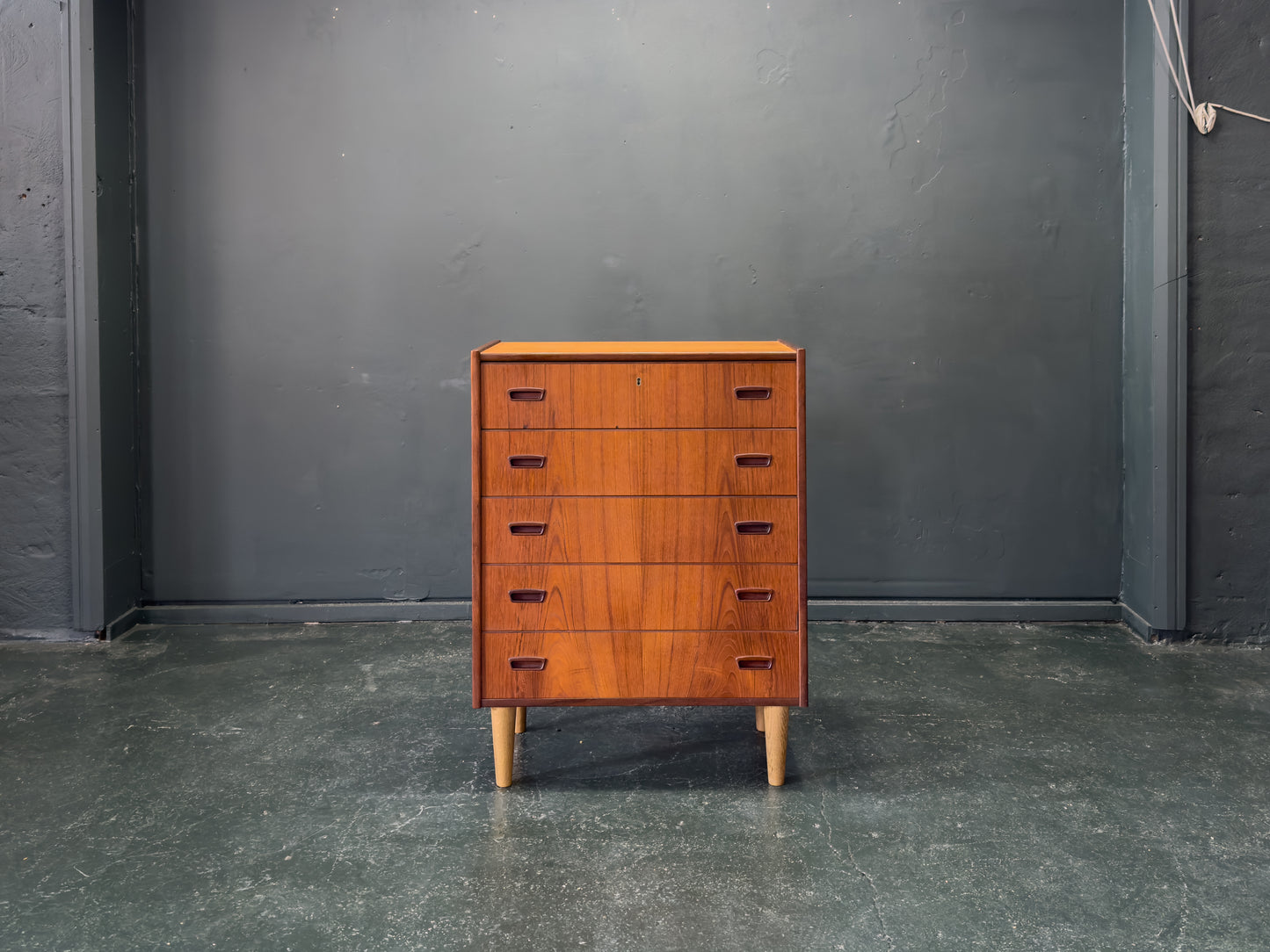 Teak Chest of Drawers with Oak Legs