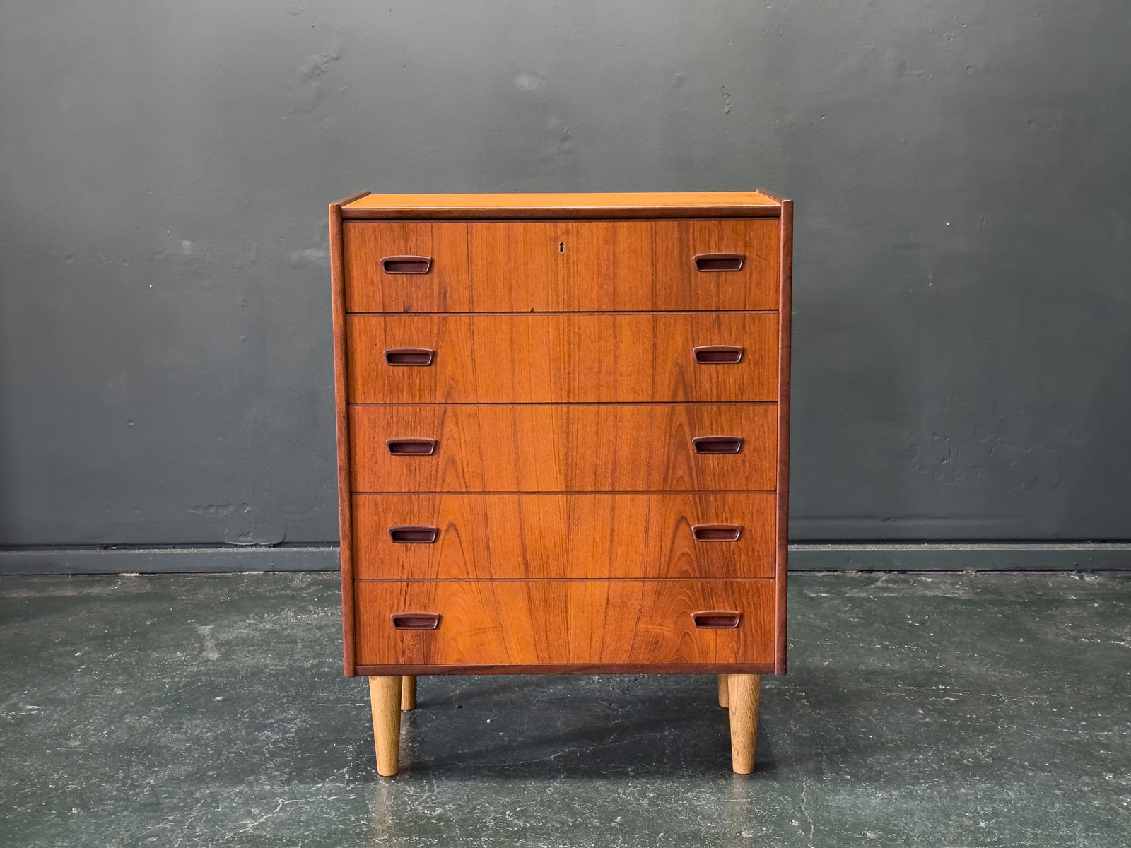 Teak Chest of Drawers with Oak Legs