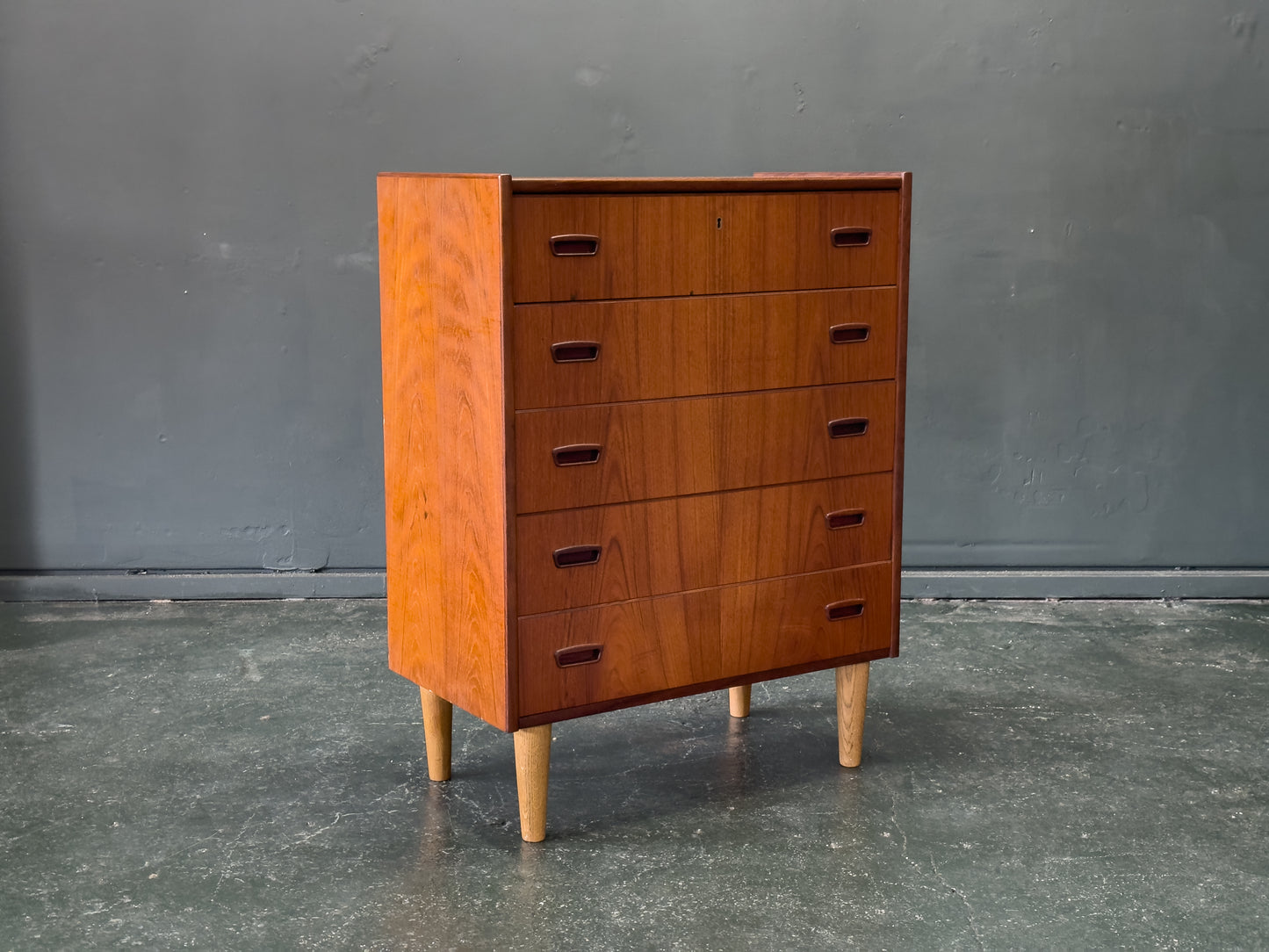 Teak Chest of Drawers with Oak Legs