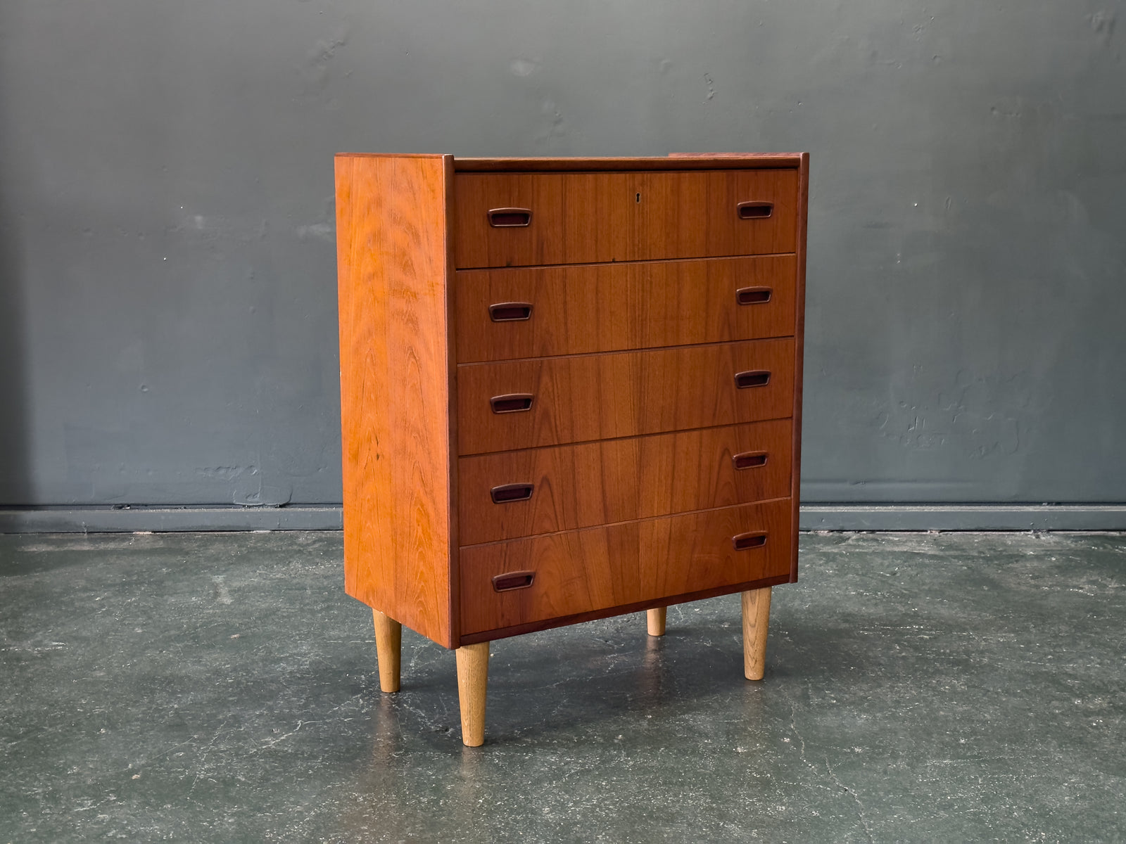 Teak Chest of Drawers with Oak Legs