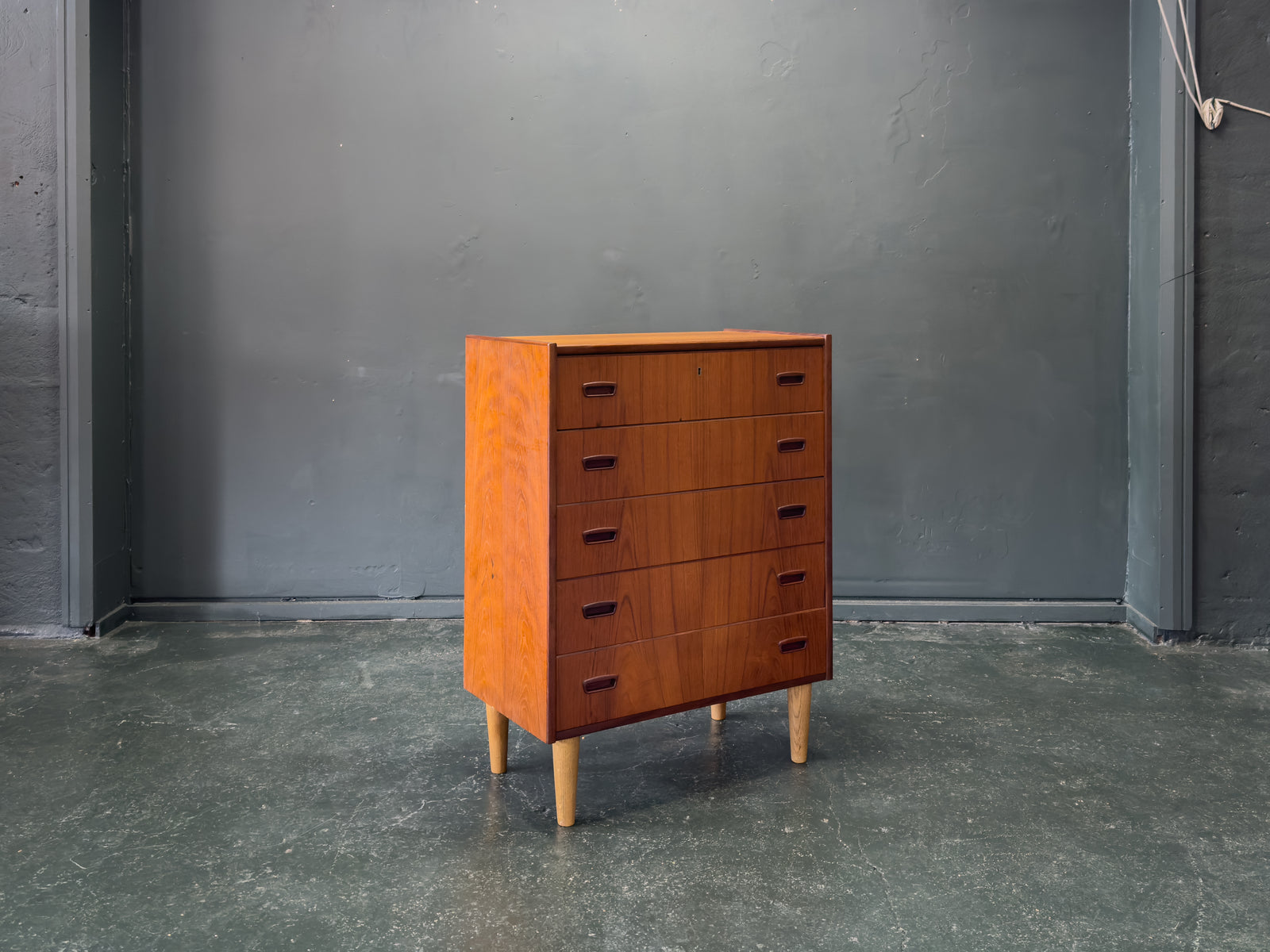 Teak Chest of Drawers with Oak Legs