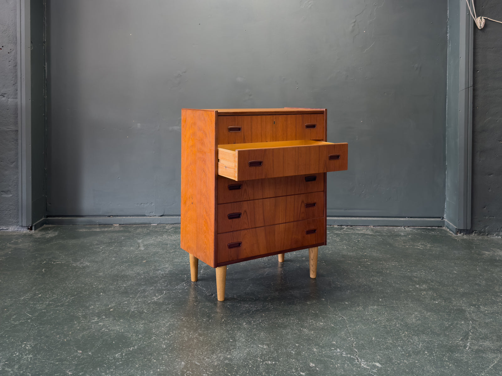 Teak Chest of Drawers with Oak Legs