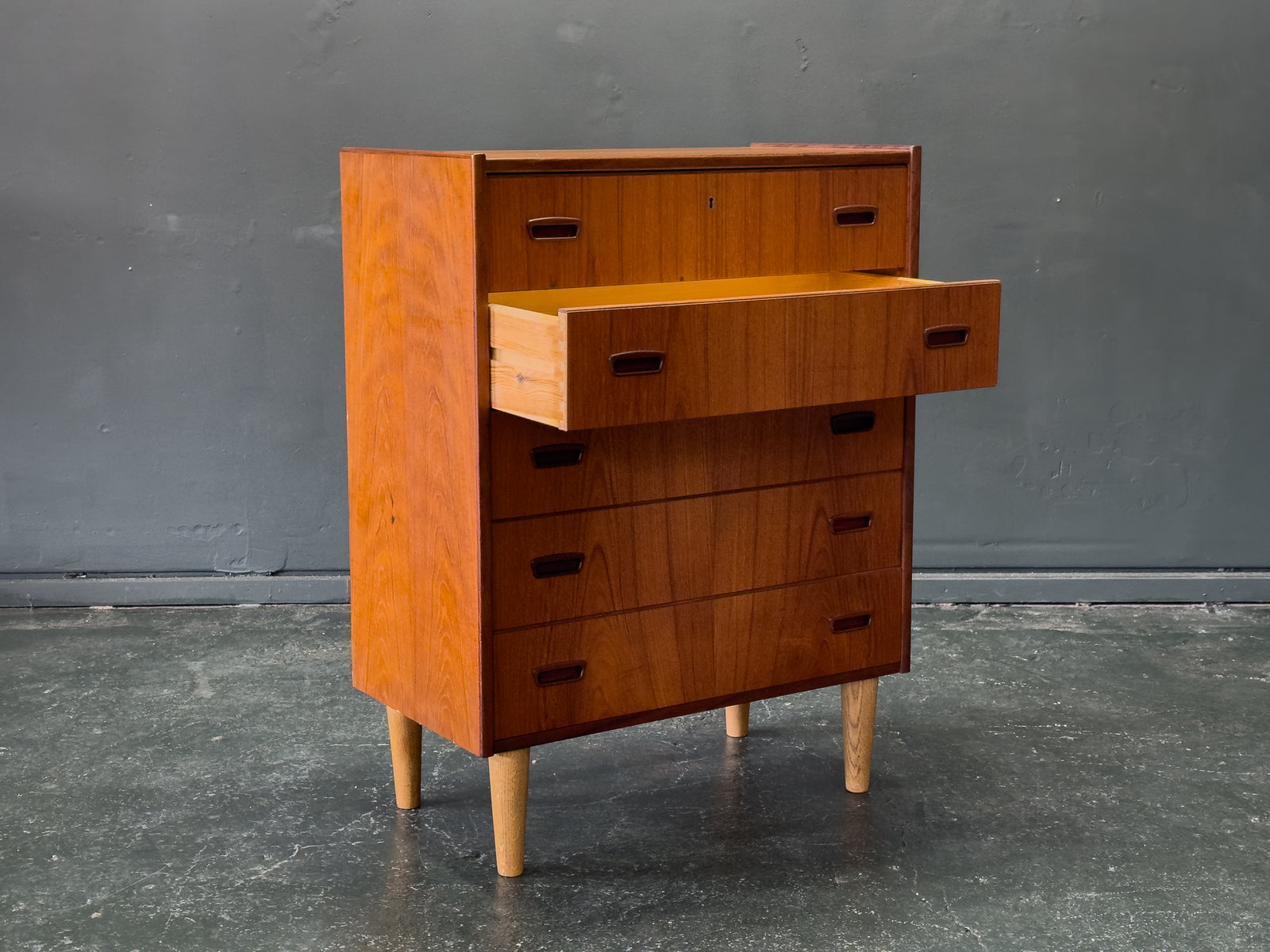 Teak Chest of Drawers with Oak Legs
