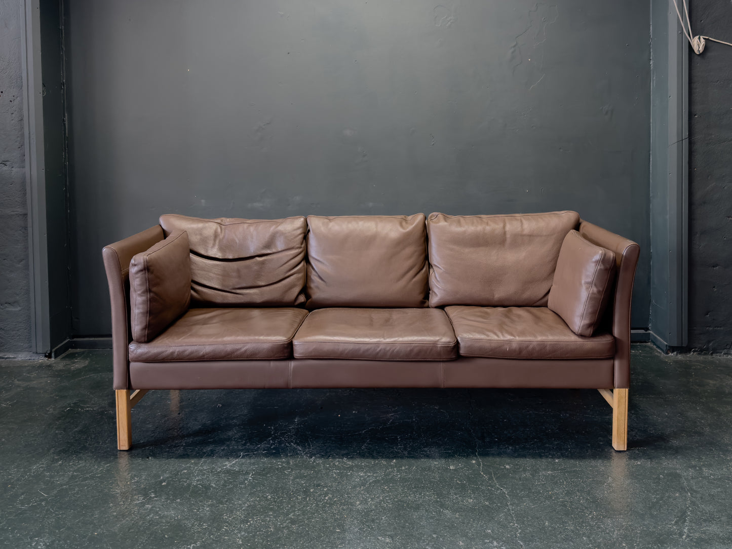 Three Seater Brown Leather Sofa by Skipper Mobler