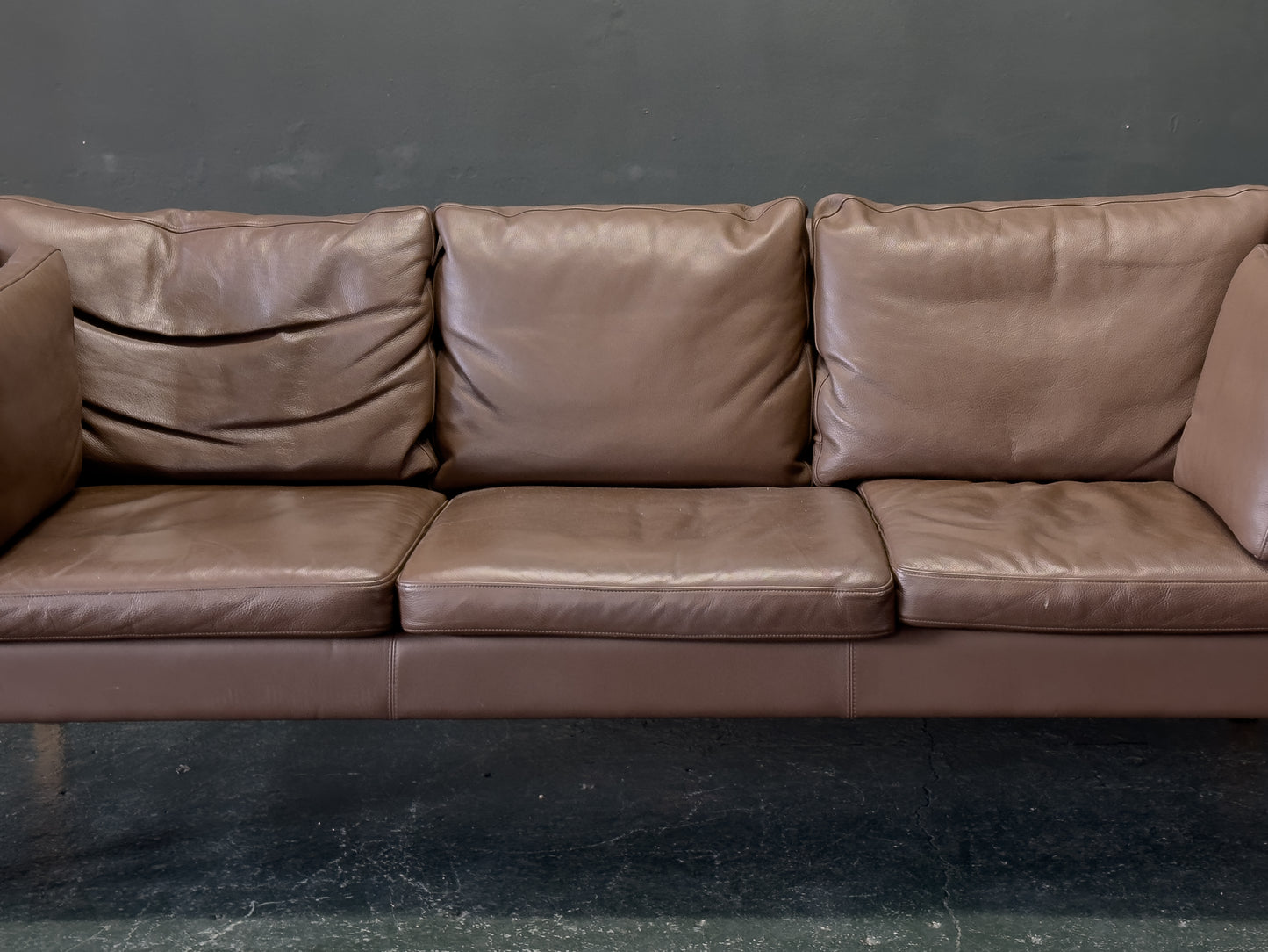 Three Seater Brown Leather Sofa by Skipper Mobler
