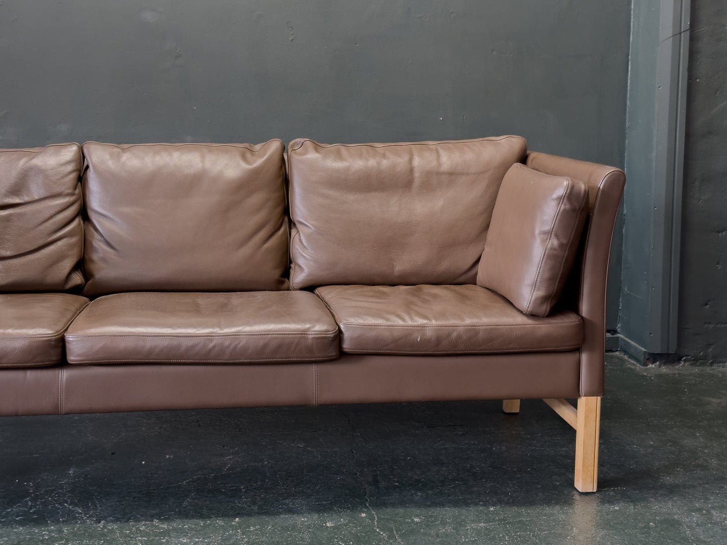 Three Seater Brown Leather Sofa by Skipper Mobler