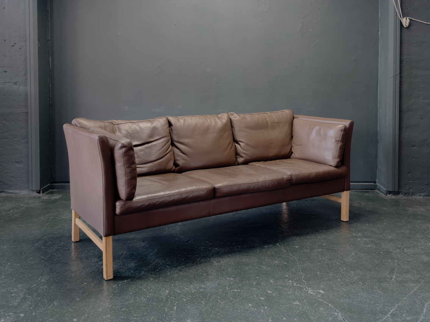 Three Seater Brown Leather Sofa by Skipper Mobler