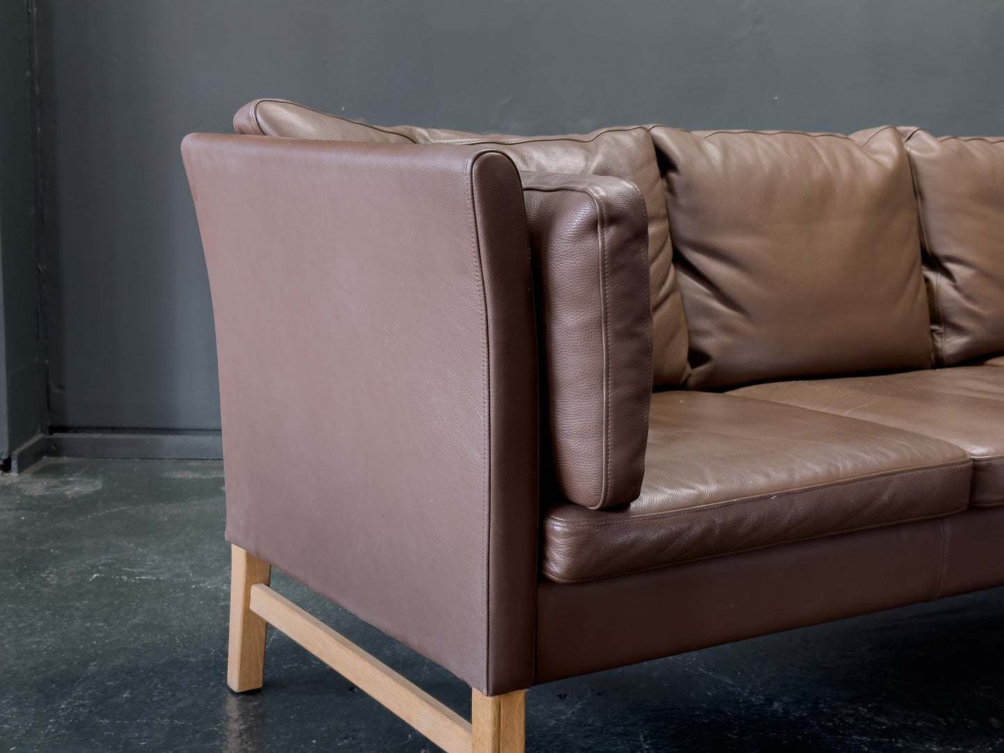 Three Seater Brown Leather Sofa by Skipper Mobler