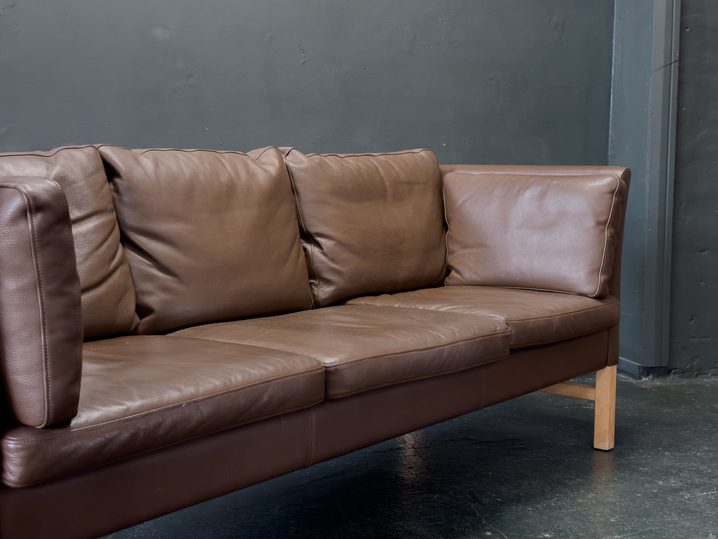 Three Seater Brown Leather Sofa by Skipper Mobler