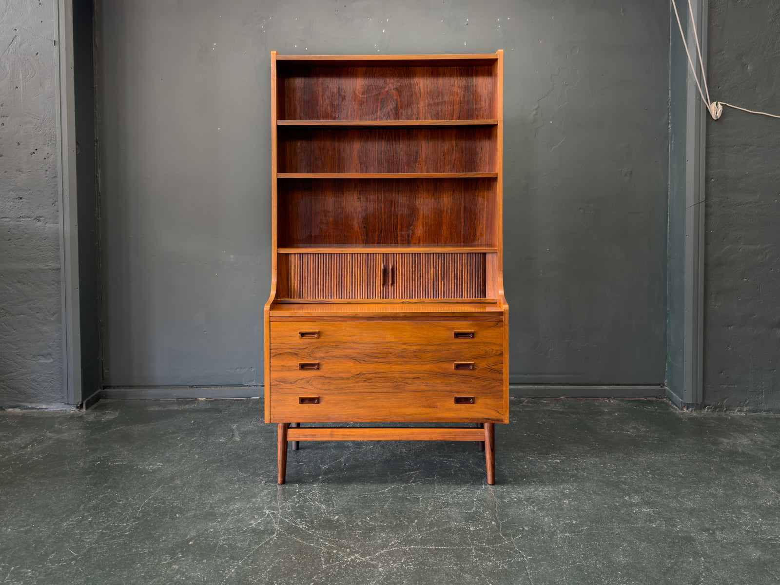 Rosewood Bureau with Tambour and Shelves by Johannes Sorth for Bornholm