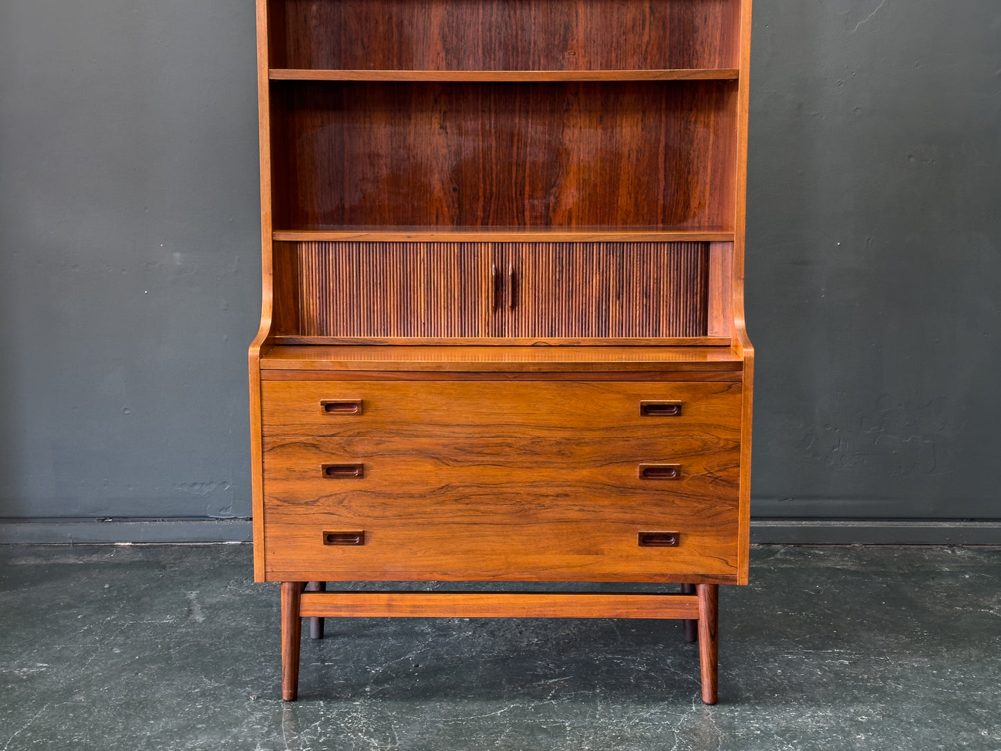 Rosewood Bureau with Tambour and Shelves by Johannes Sorth for Bornholm
