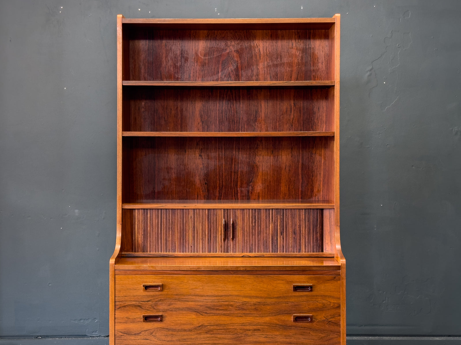 Rosewood Bureau with Tambour and Shelves by Johannes Sorth for Bornholm