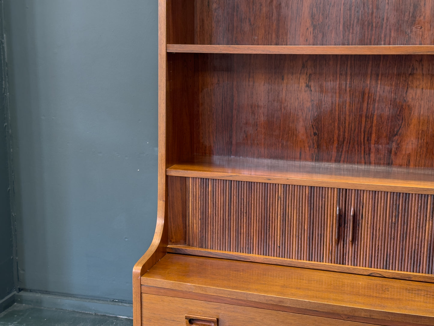 Rosewood Bureau with Tambour and Shelves by Johannes Sorth for Bornholm