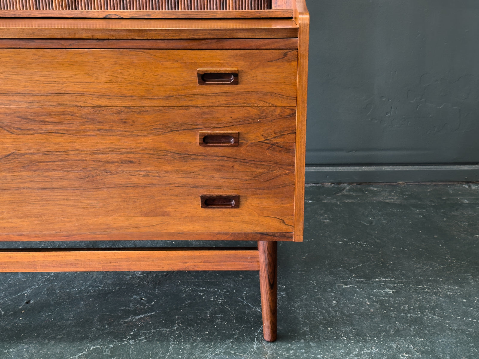Rosewood Bureau with Tambour and Shelves by Johannes Sorth for Bornholm