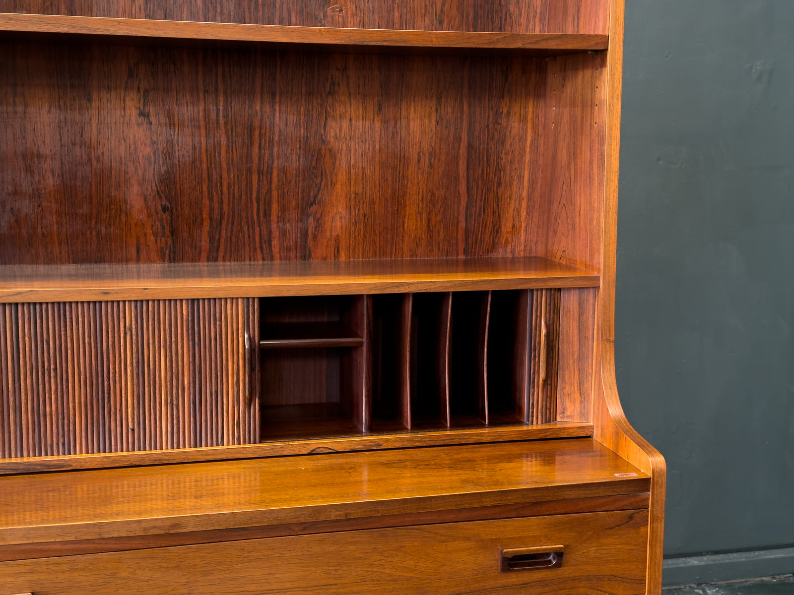 Rosewood Bureau with Tambour and Shelves by Johannes Sorth for Bornholm