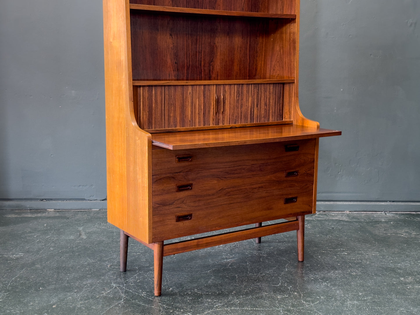 Rosewood Bureau with Tambour and Shelves by Johannes Sorth for Bornholm
