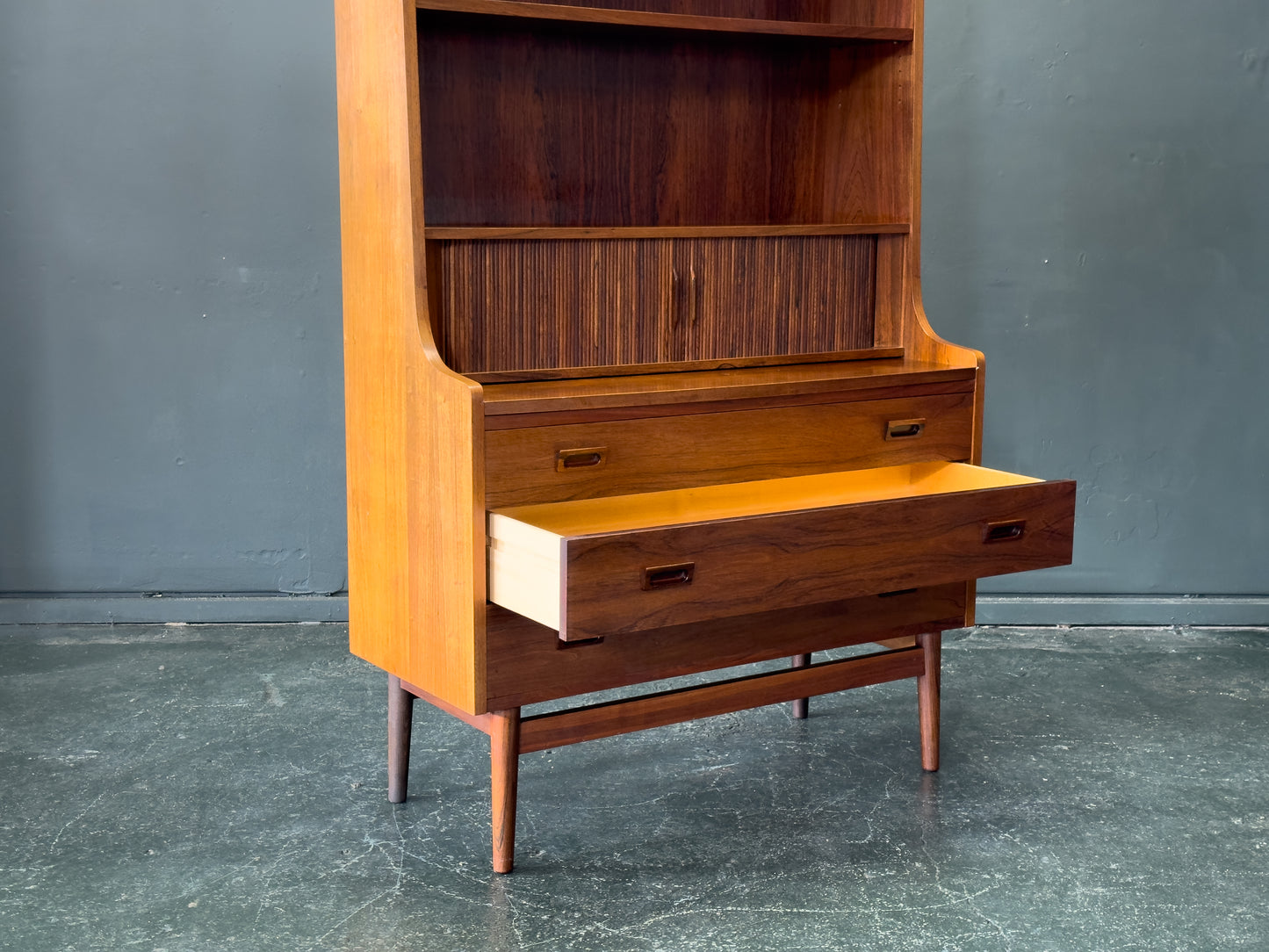 Rosewood Bureau with Tambour and Shelves by Johannes Sorth for Bornholm