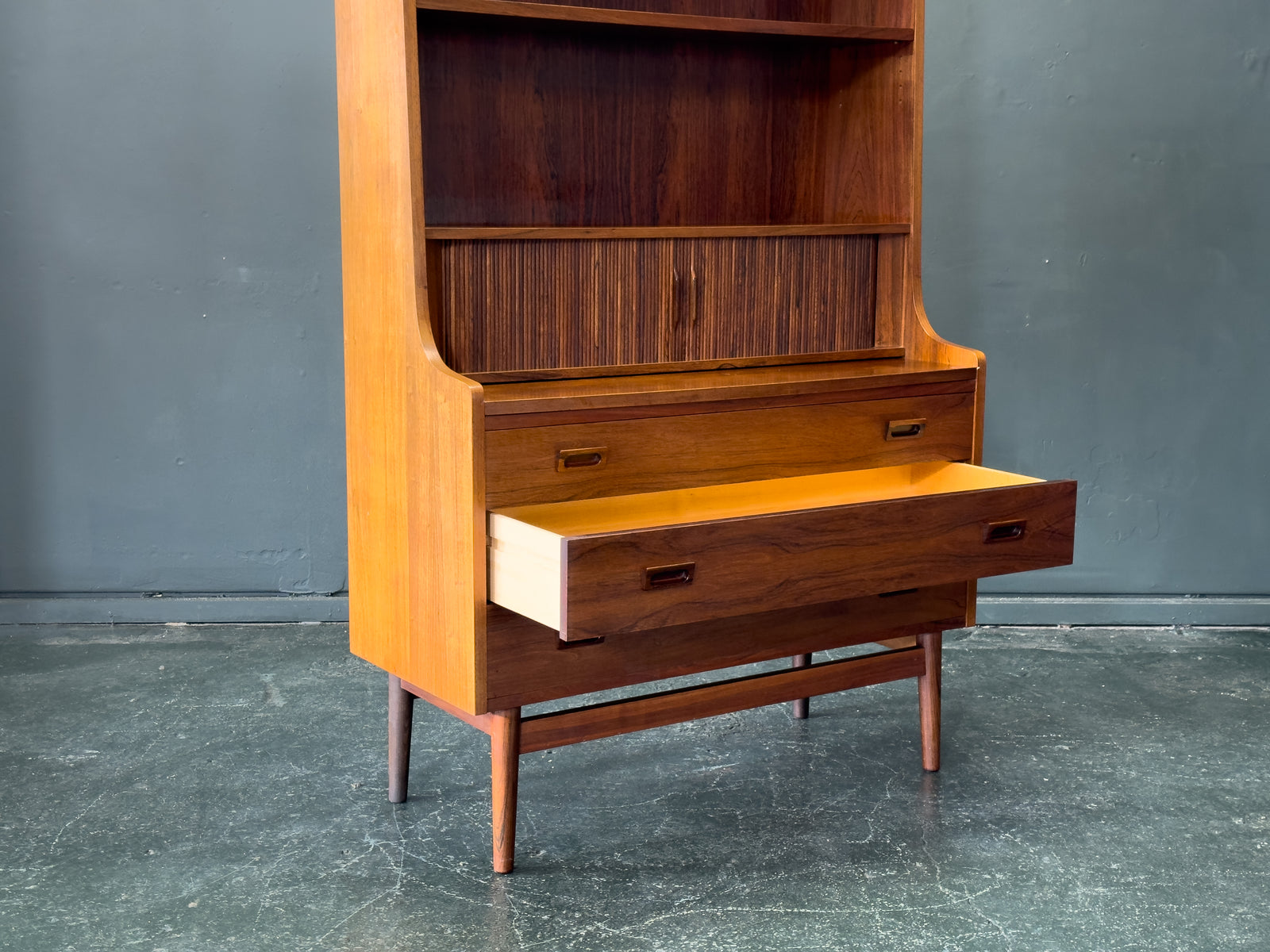 Rosewood Bureau with Tambour and Shelves by Johannes Sorth for Bornholm