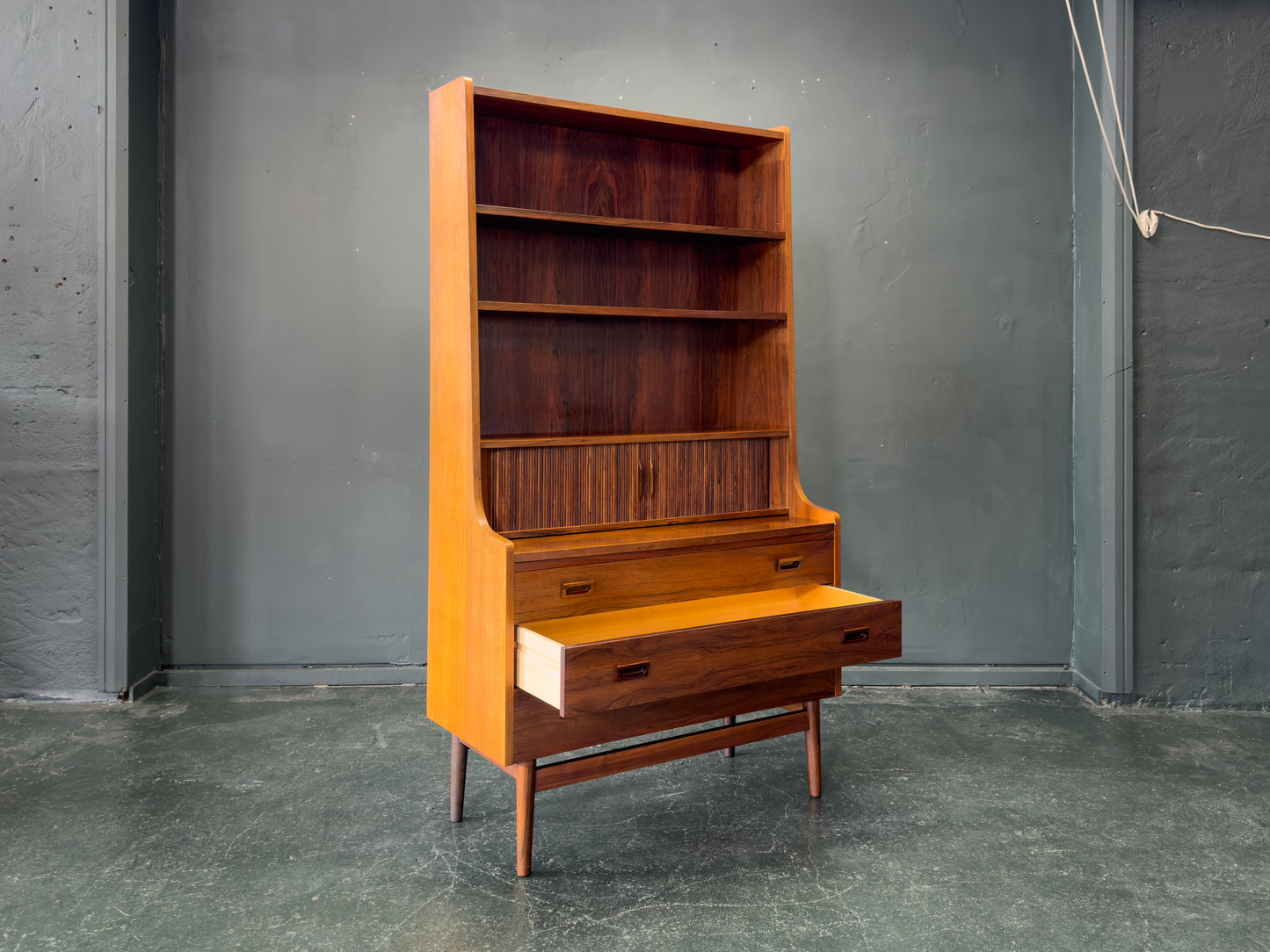 Rosewood Bureau with Tambour and Shelves by Johannes Sorth for Bornholm