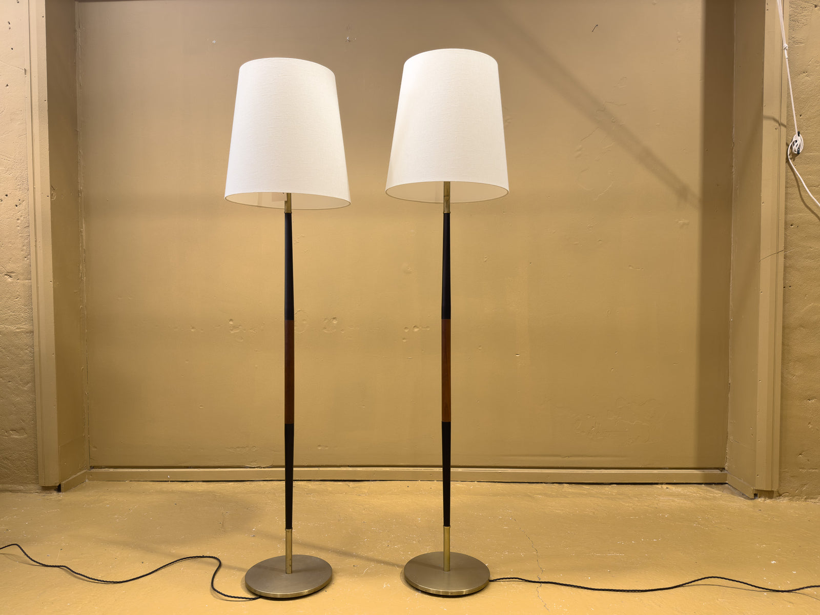 Teak and Black Painted Metal Floor Lamps