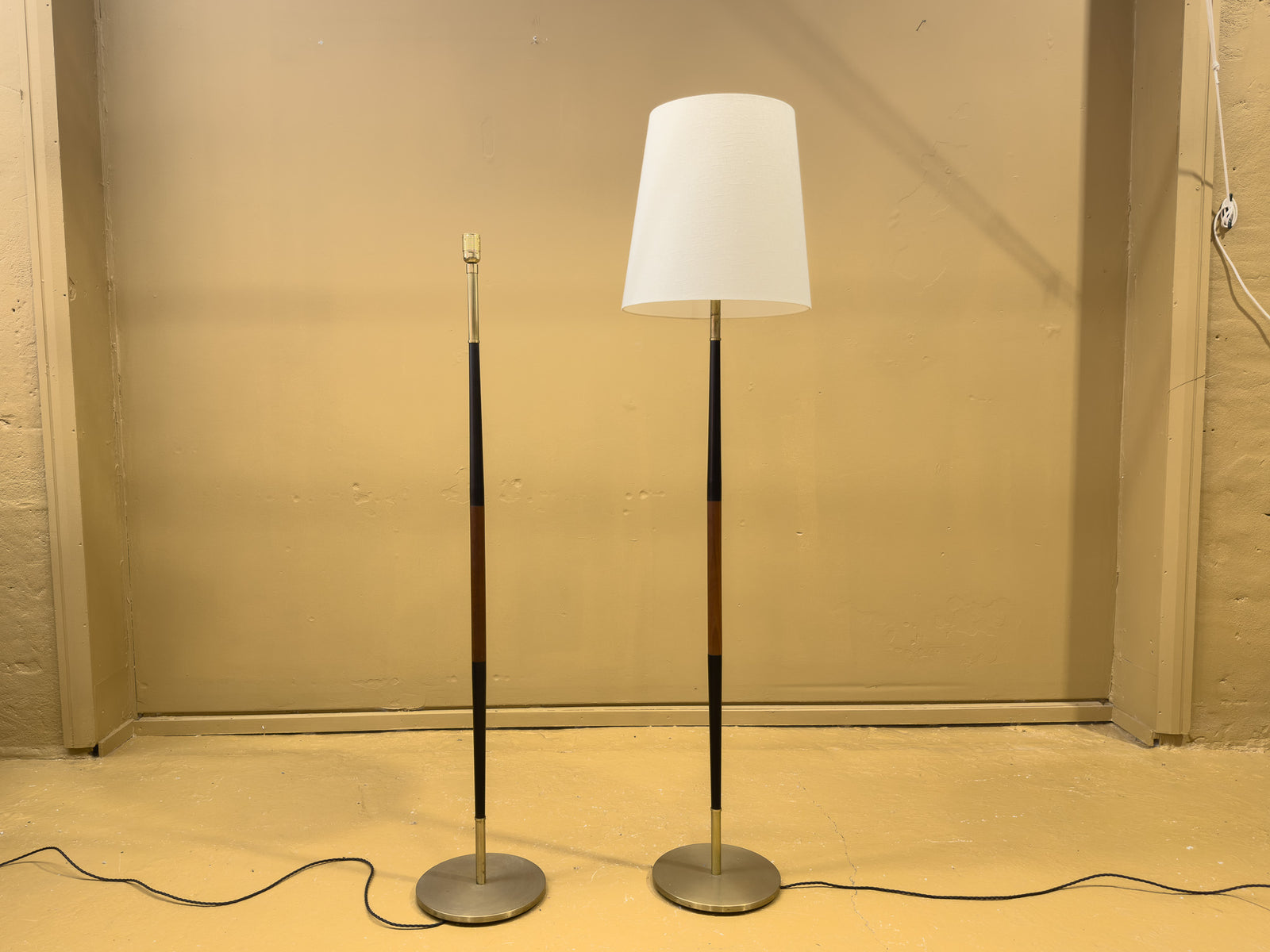 Teak and Black Painted Metal Floor Lamps