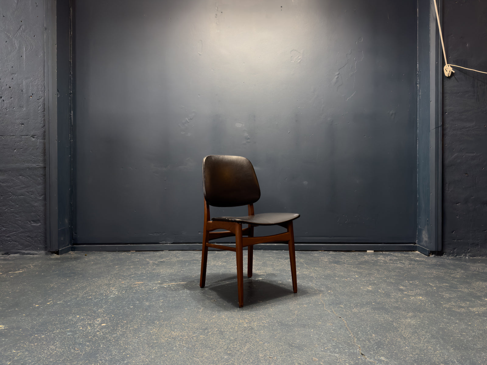 Black Leather and Teak Chair