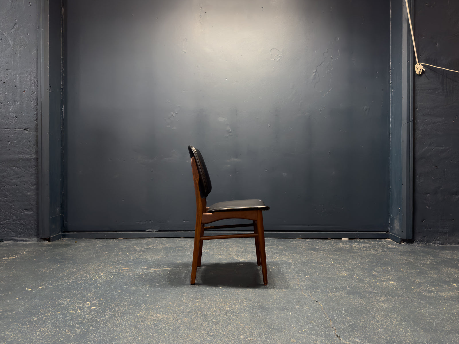 Black Leather and Teak Chair
