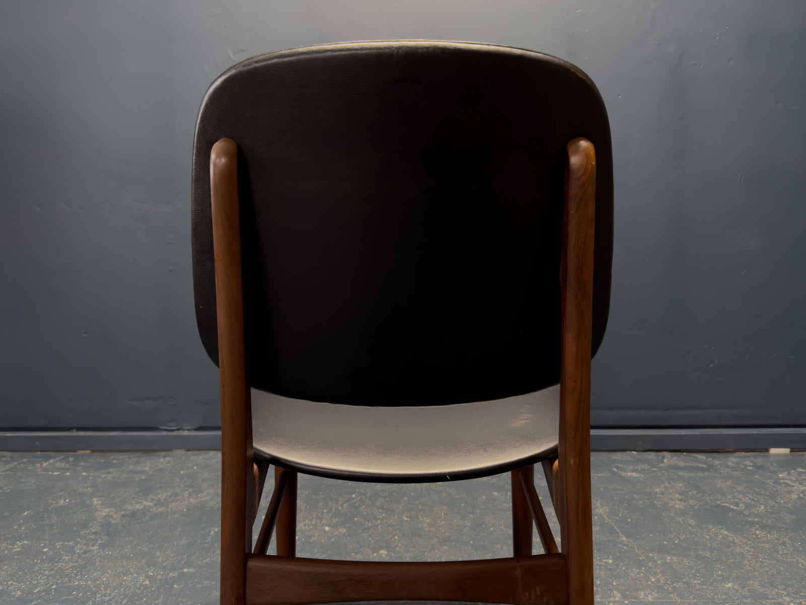 Black Leather and Teak Chair