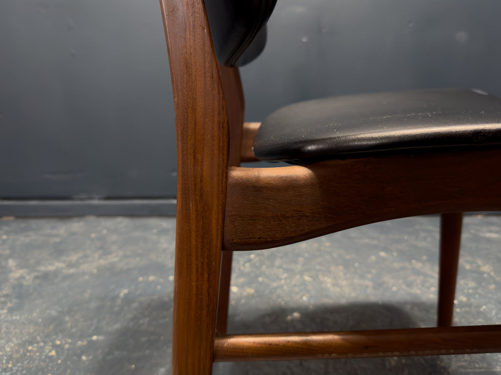 Black Leather and Teak Chair