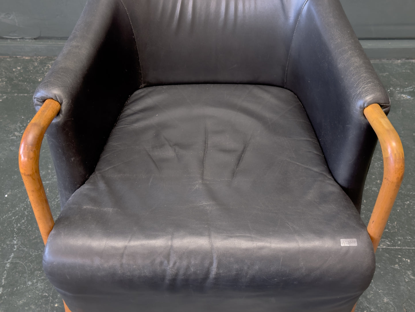 'Claudia' Black Leather and Beech Highback Armchair with Footstool by Stouby