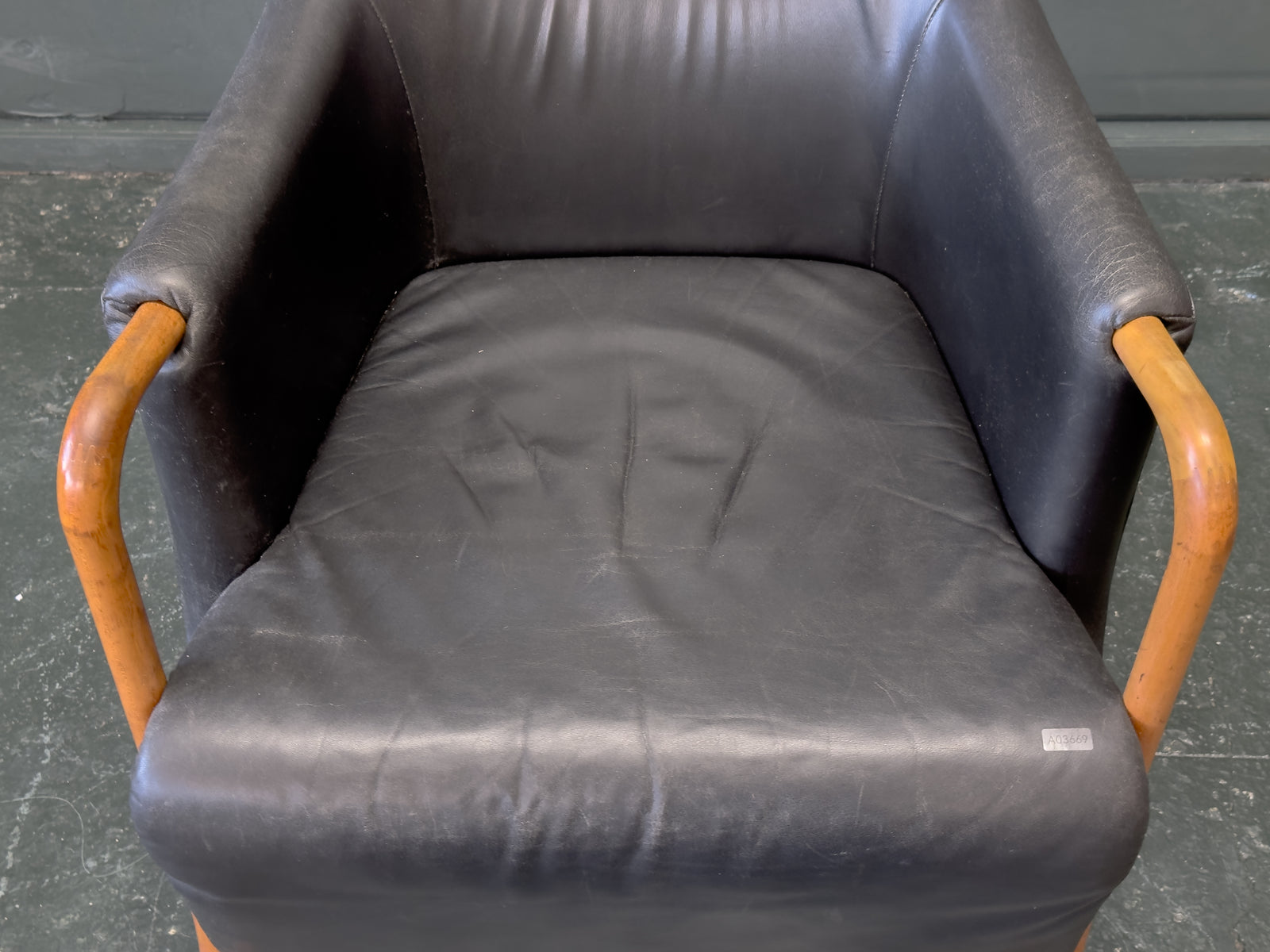 'Claudia' Black Leather and Beech Highback Armchair with Footstool by Stouby