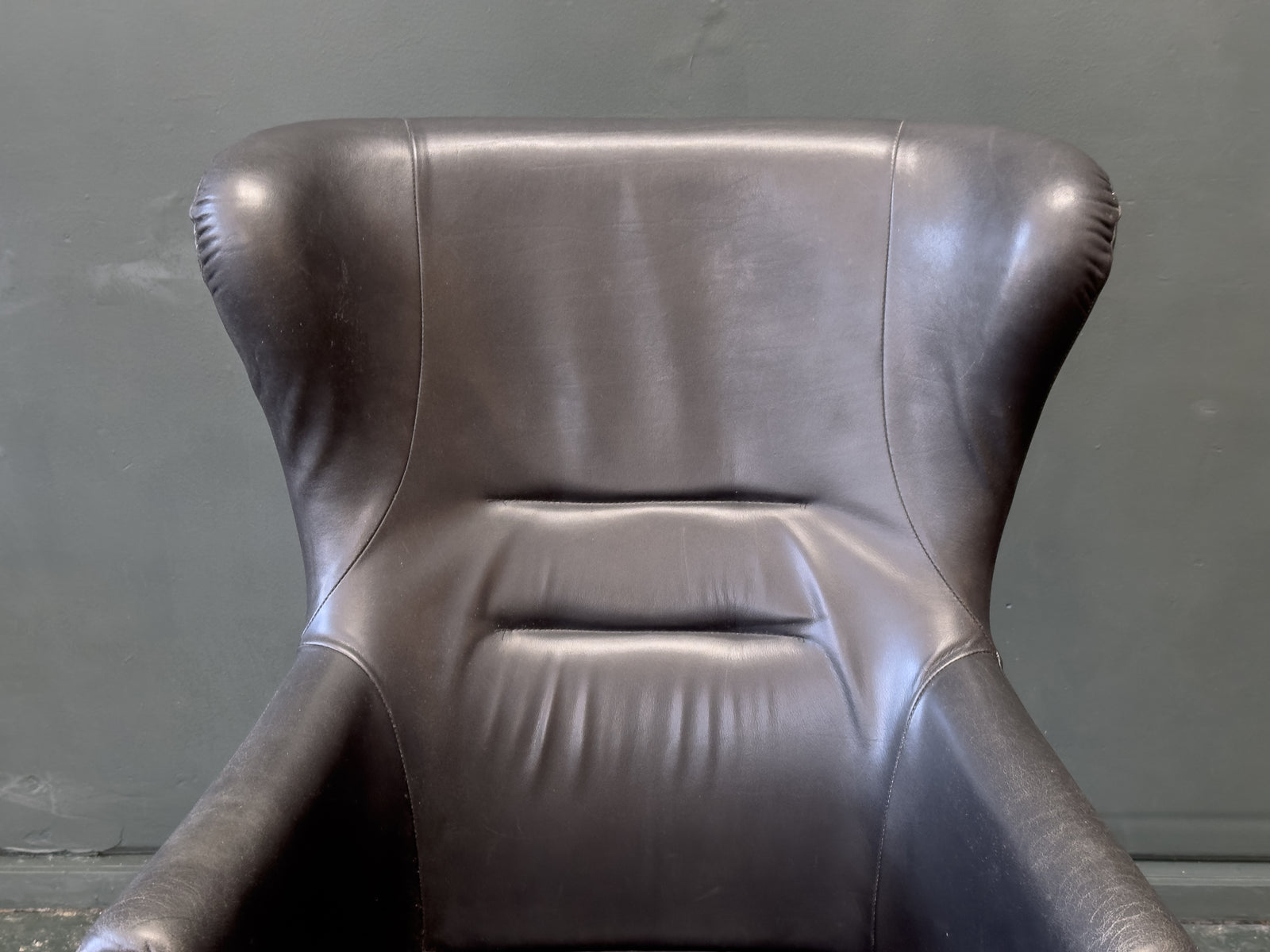 'Claudia' Black Leather and Beech Highback Armchair with Footstool by Stouby