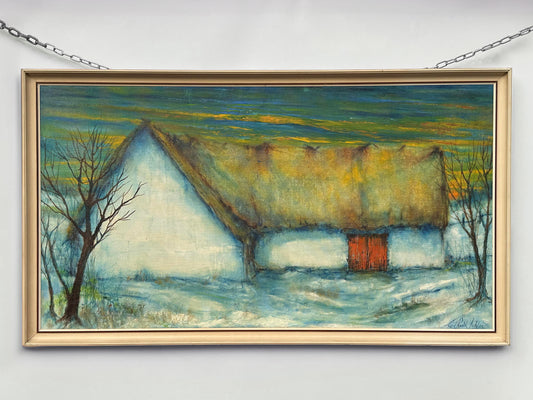 Oil painting of White Cottage in the Snow