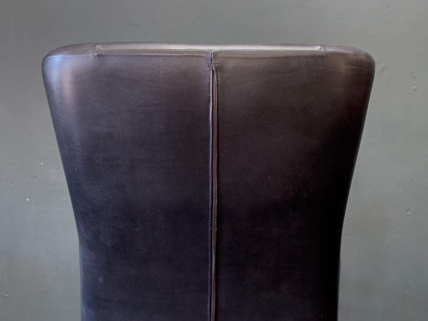 'Claudia' Black Leather and Beech Highback Armchair with Footstool by Stouby