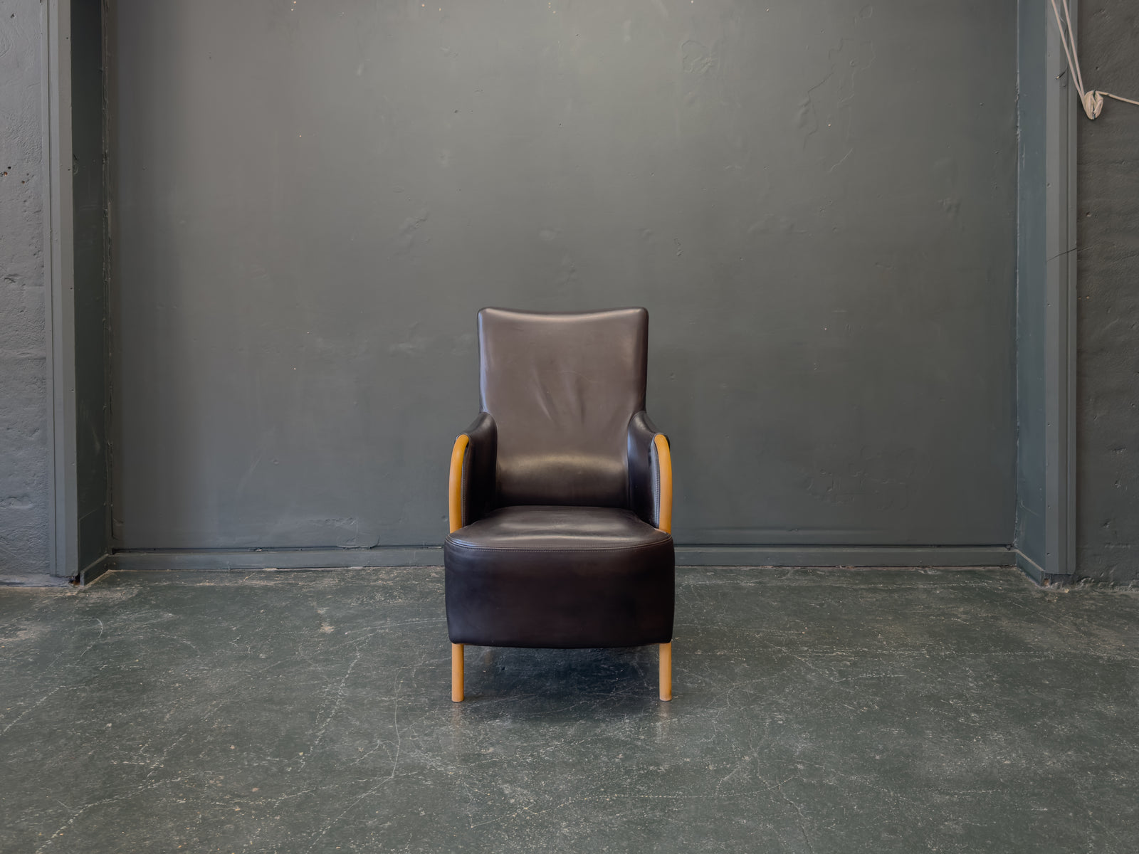 Stouby Black Leather and Birch Armchair