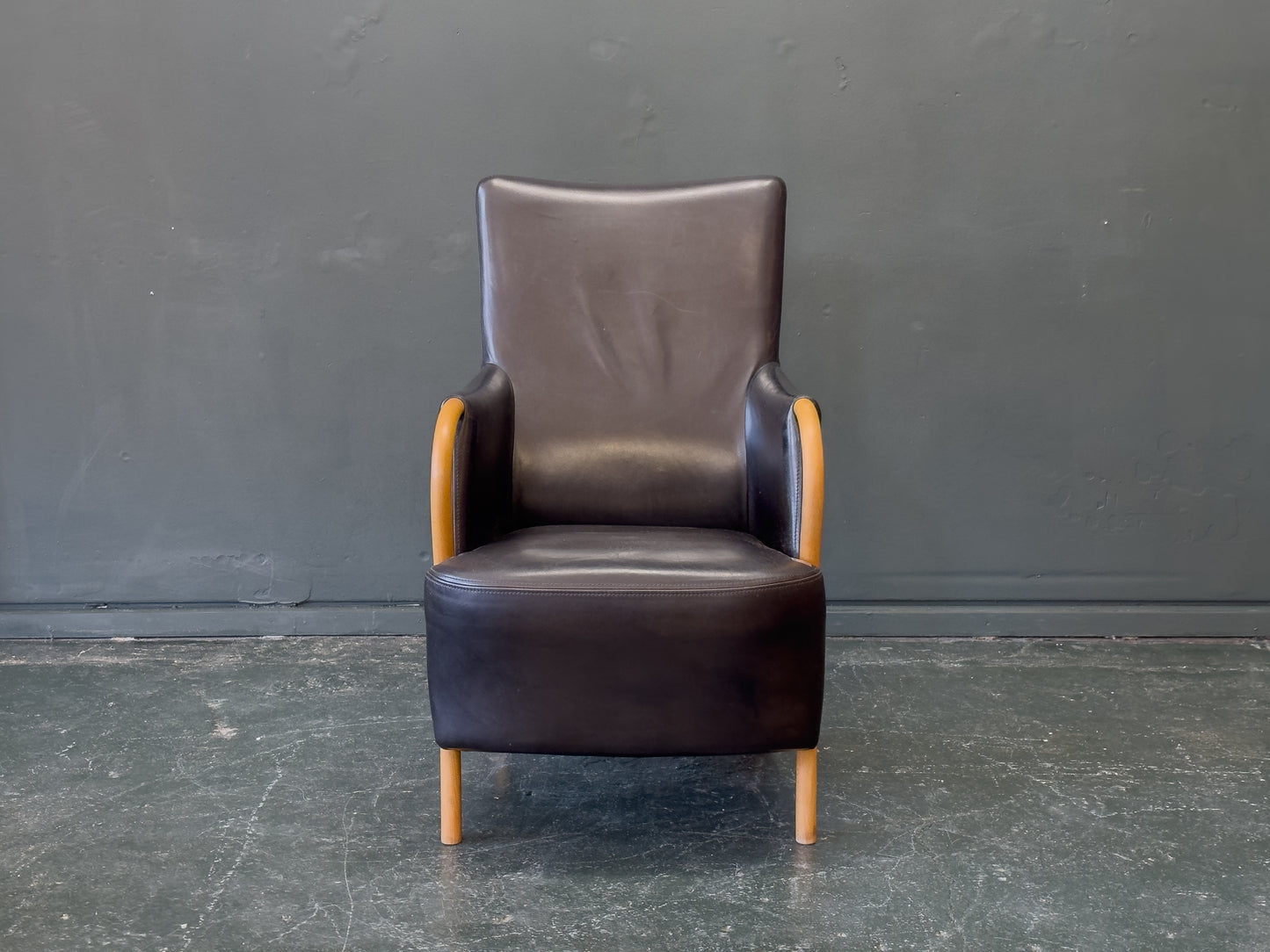 Stouby Black Leather and Birch Armchair