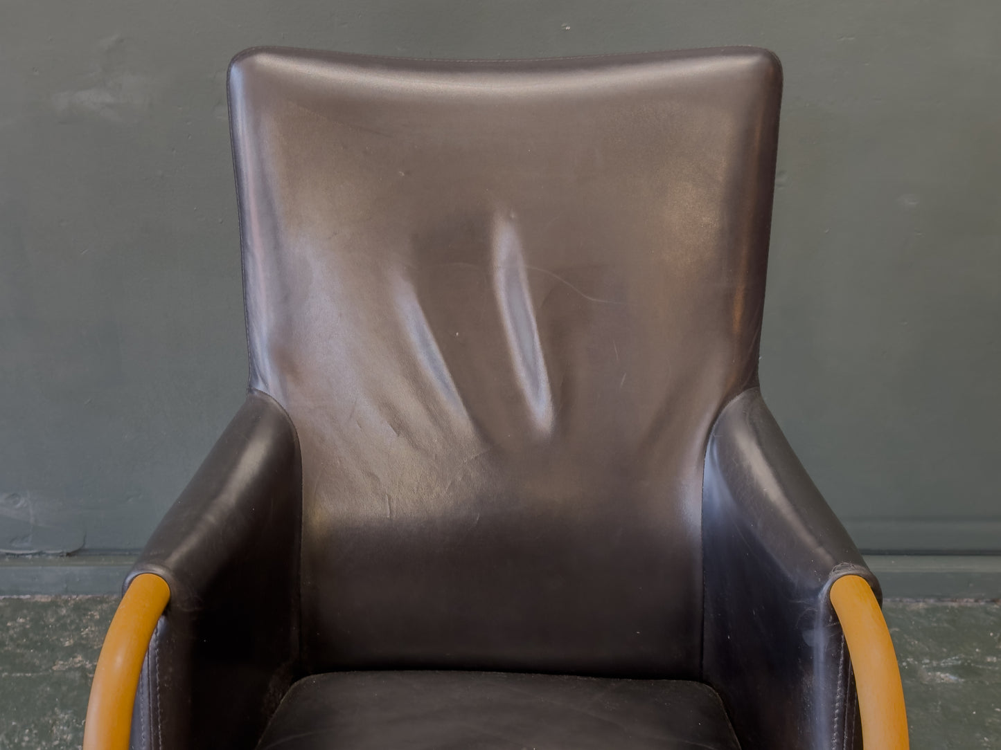 Stouby Black Leather and Birch Armchair