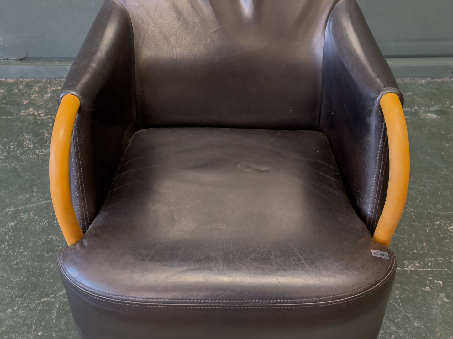 Stouby Black Leather and Birch Armchair