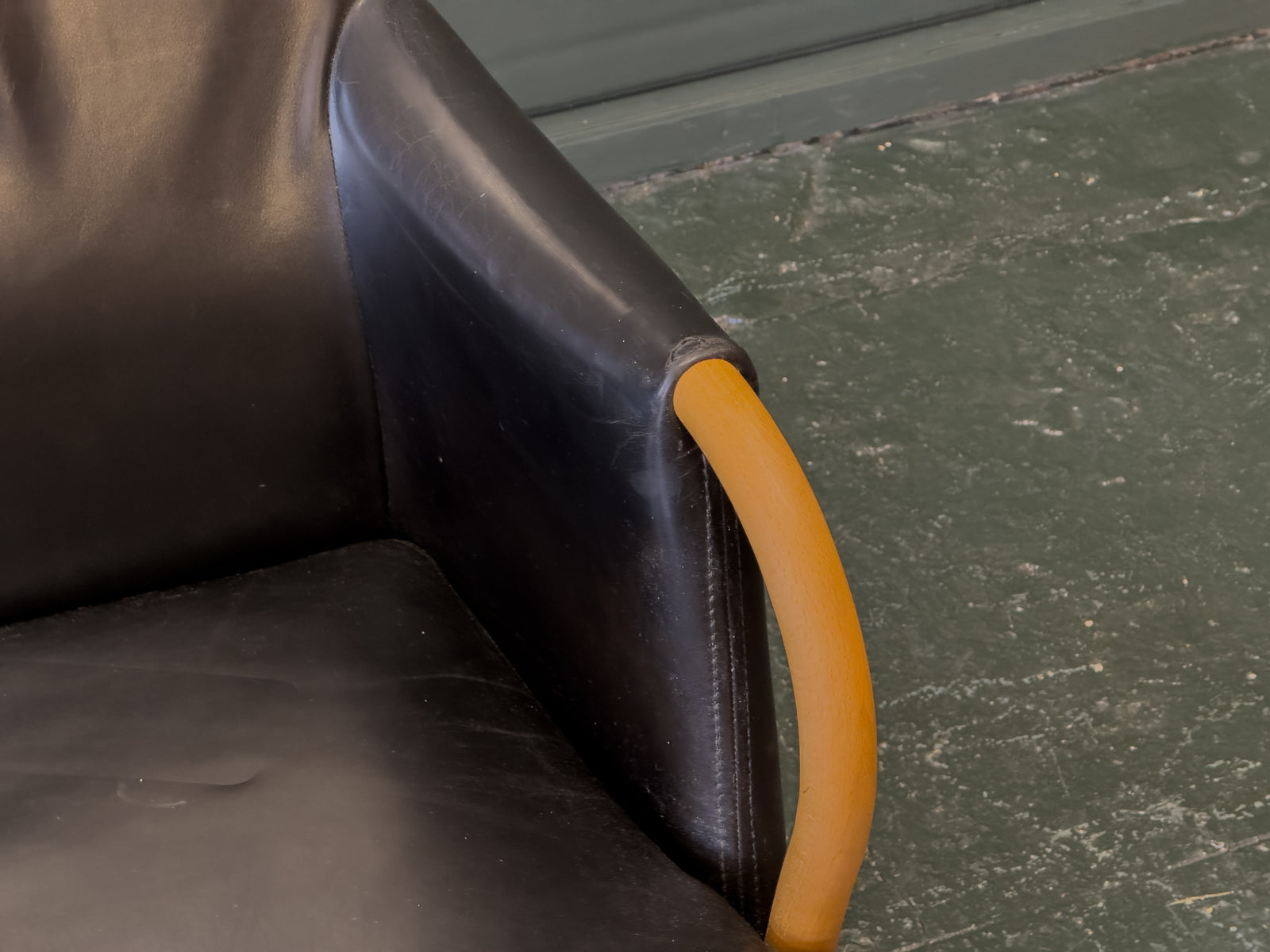 Stouby Black Leather and Birch Armchair