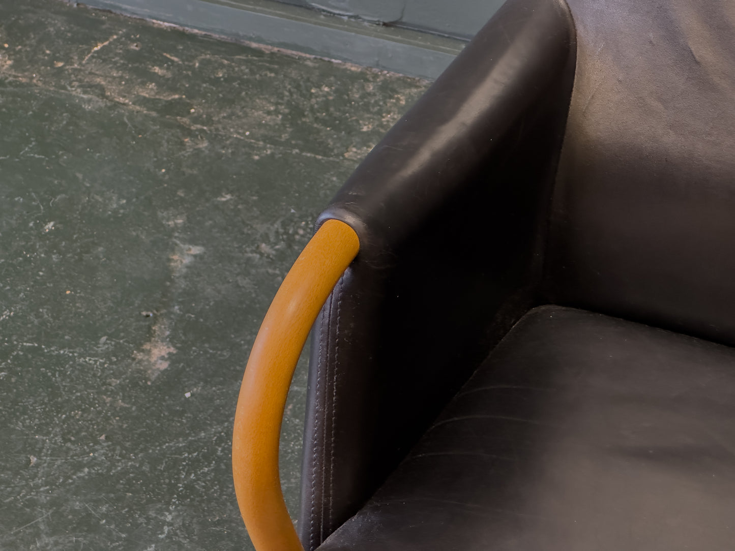 Stouby Black Leather and Birch Armchair