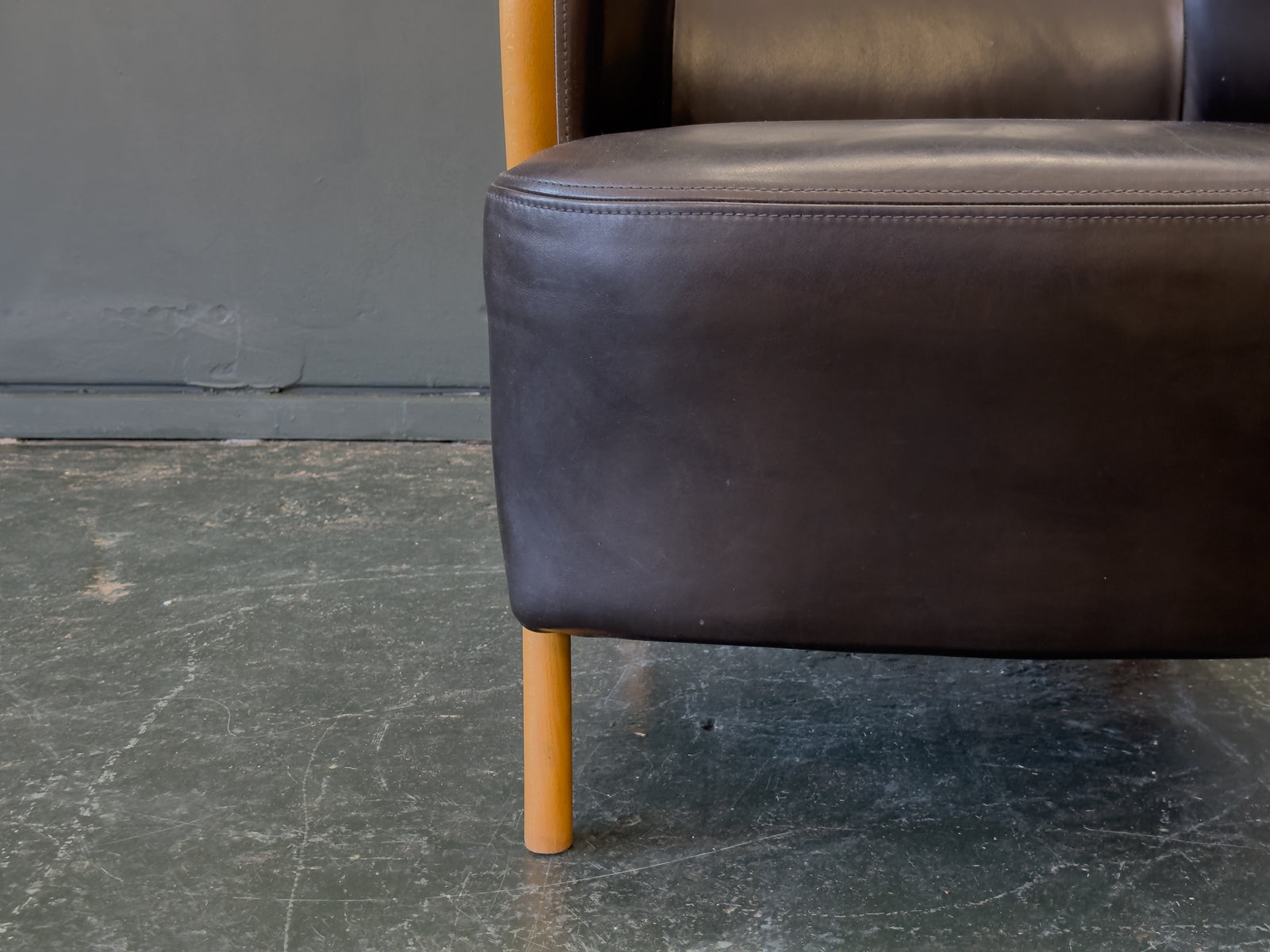Stouby Black Leather and Birch Armchair