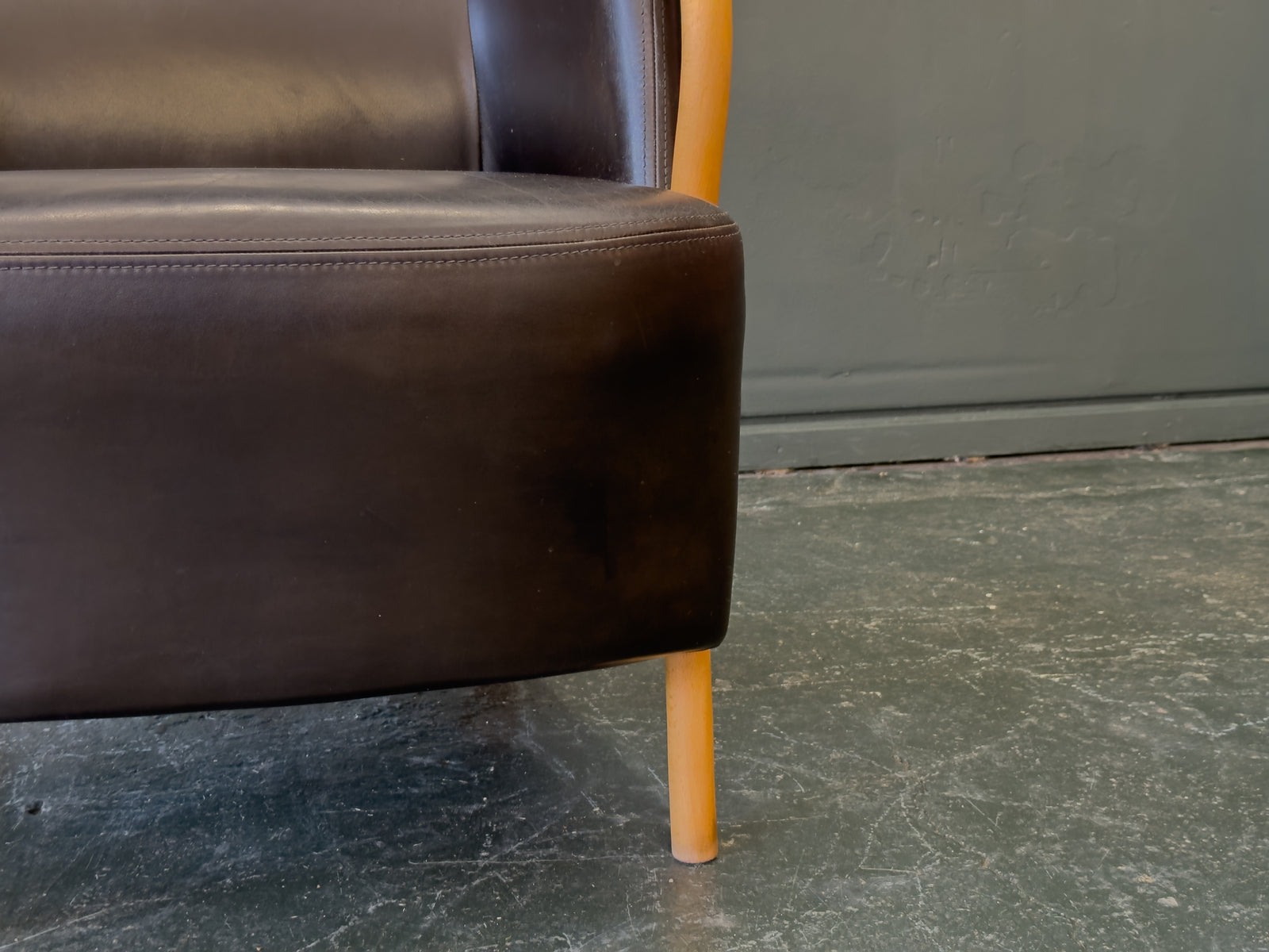 Stouby Black Leather and Birch Armchair