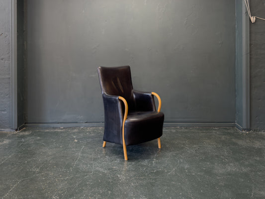 Stouby Black Leather and Birch Armchair