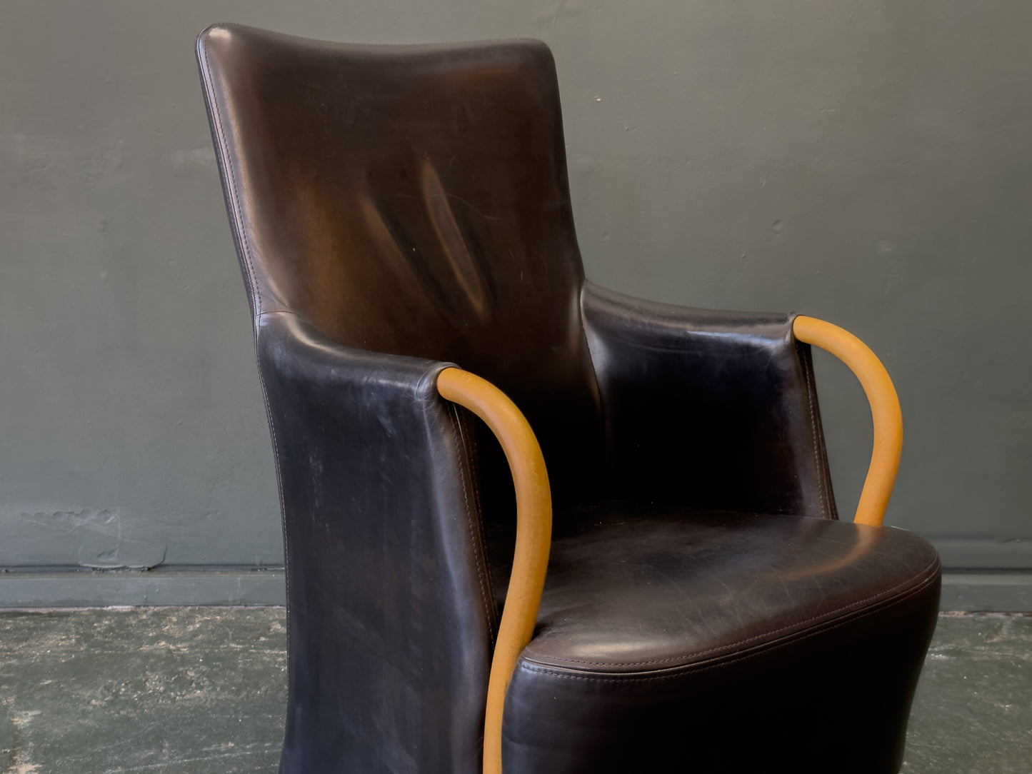 Stouby Black Leather and Birch Armchair