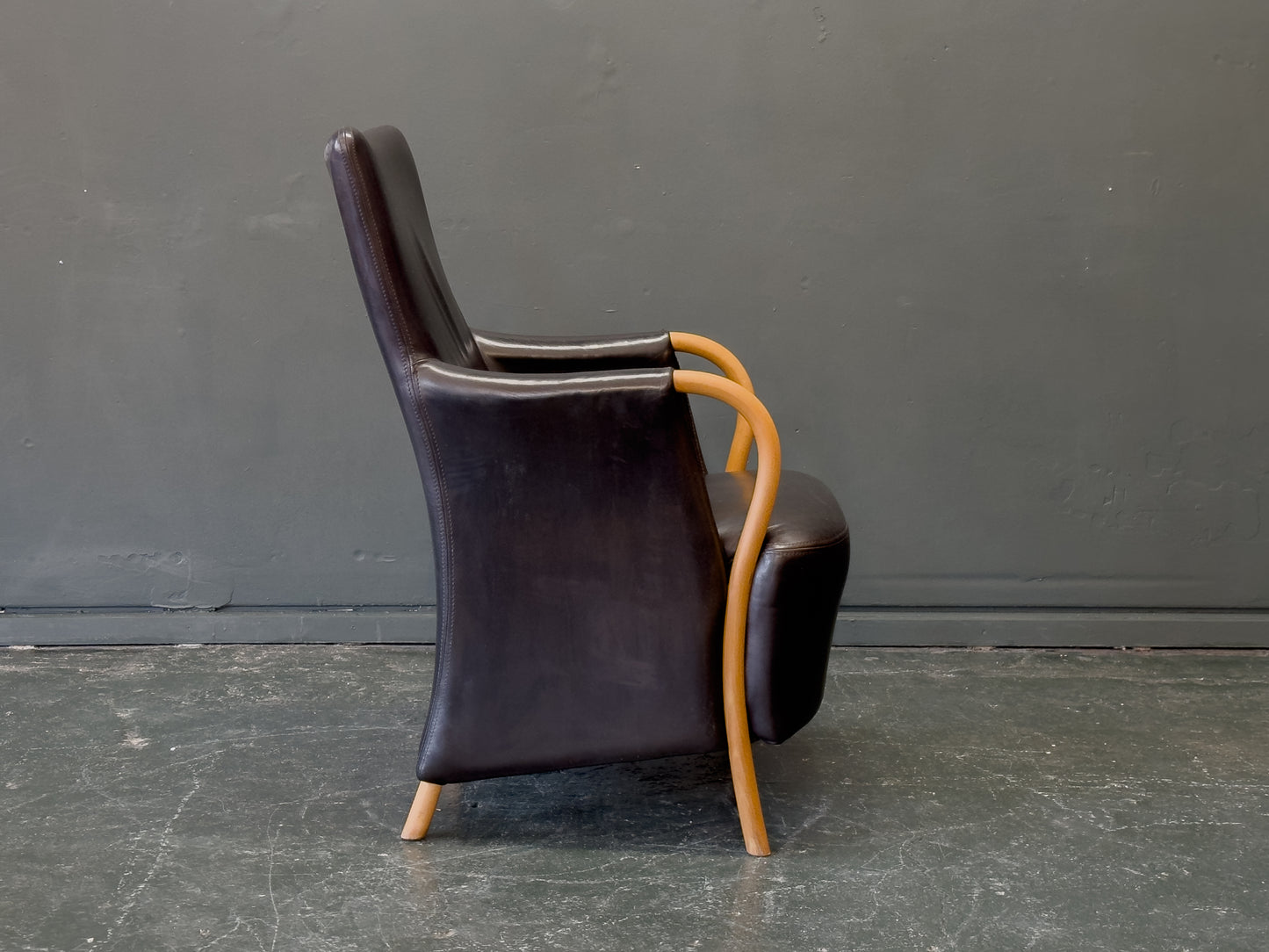 Stouby Black Leather and Birch Armchair