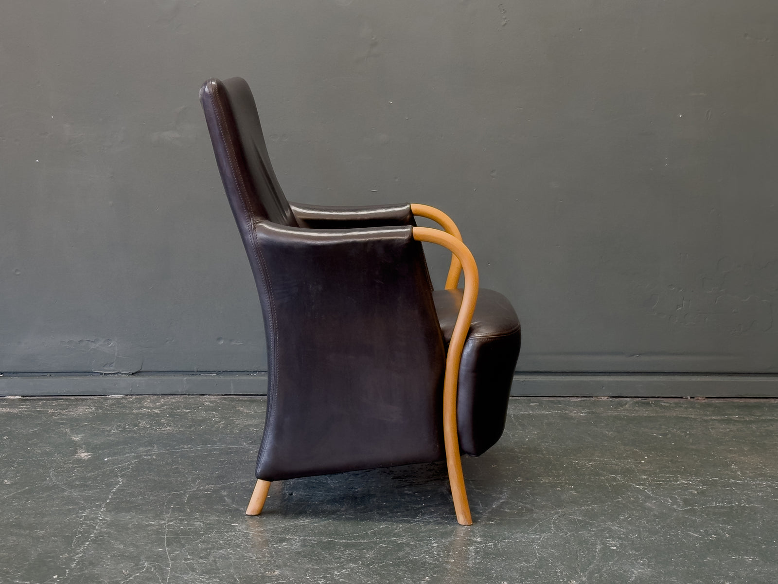 Stouby Black Leather and Birch Armchair