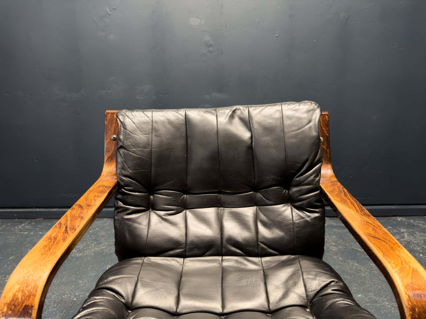 Black Leather and Beech Armchair