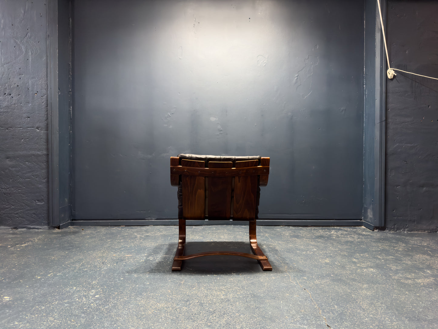 Black Leather and Beech Armchair