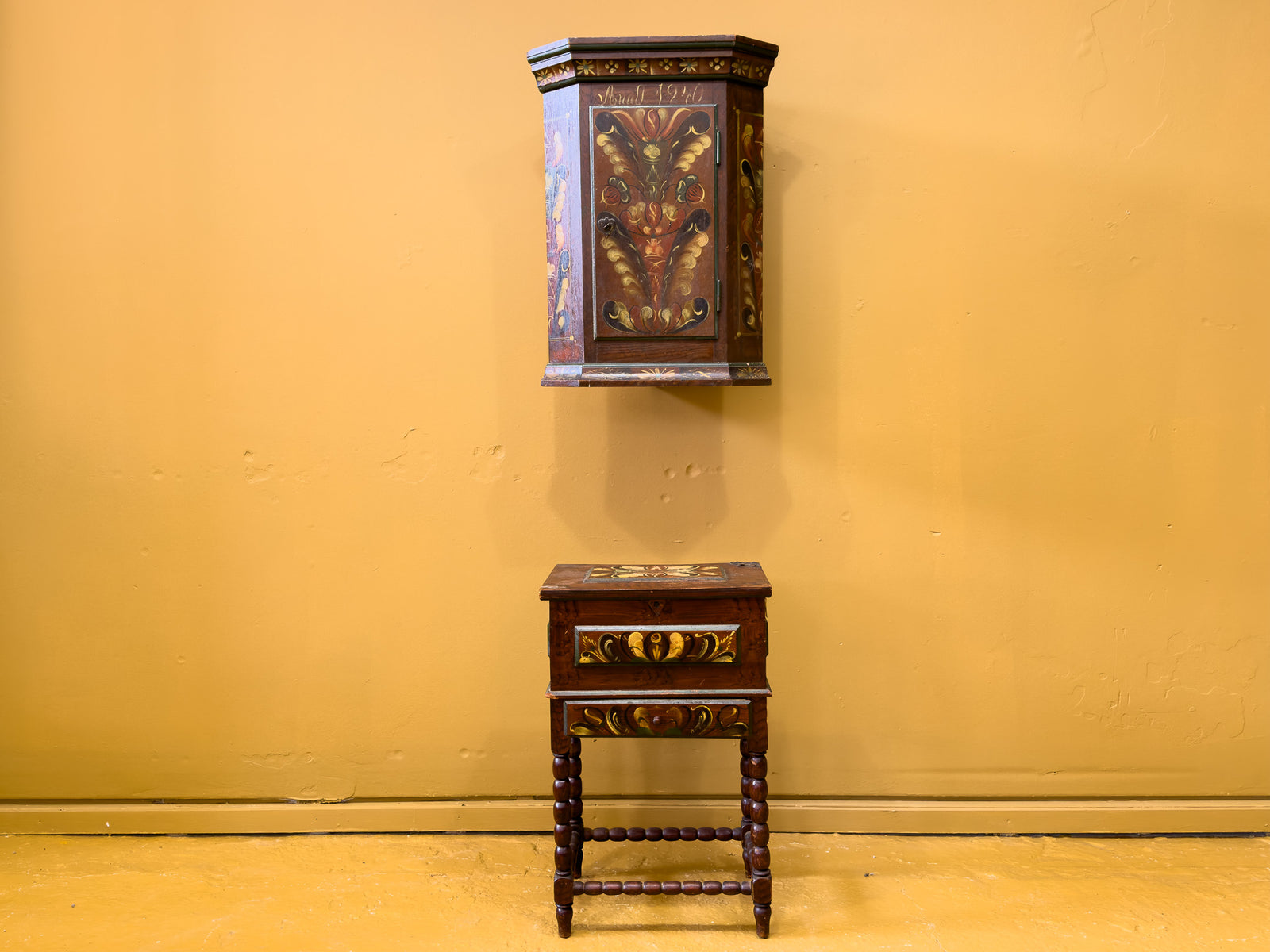 Danish Folk Art Sewing Box on Stand