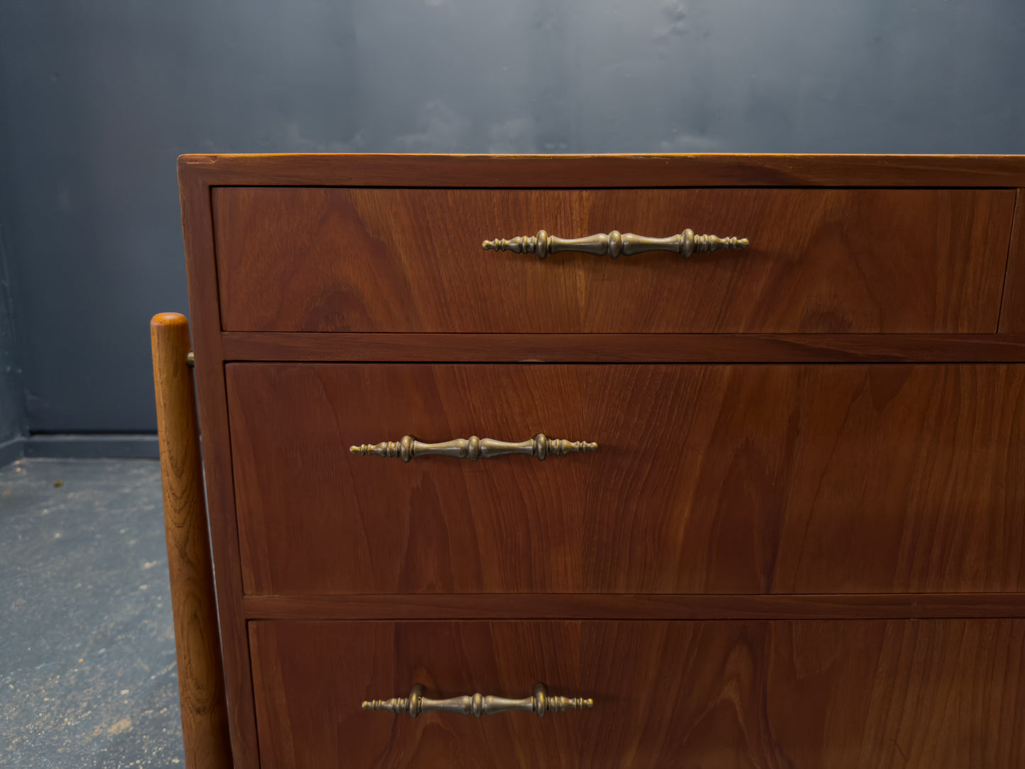 Teak Chest of Drawers with Brass Handles